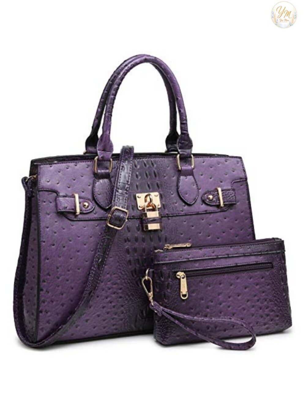 Vegan Leather Tote Satchel Handbag with Matching Clutch